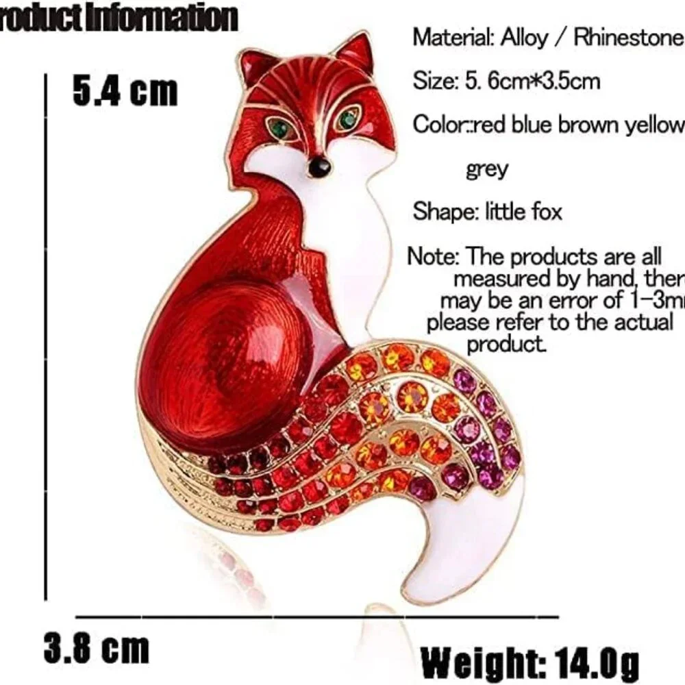 NWOT - Rhinestone Enamel Fox Brooches & 3D Floating Jewelry Display Case - Picture 8 of 11